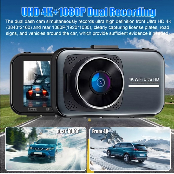 4K HD 1080P DVR Car Dual Lens Dash Cam Front/Rear Video Recorder Cam Gsensor New - Picture 3 of 15